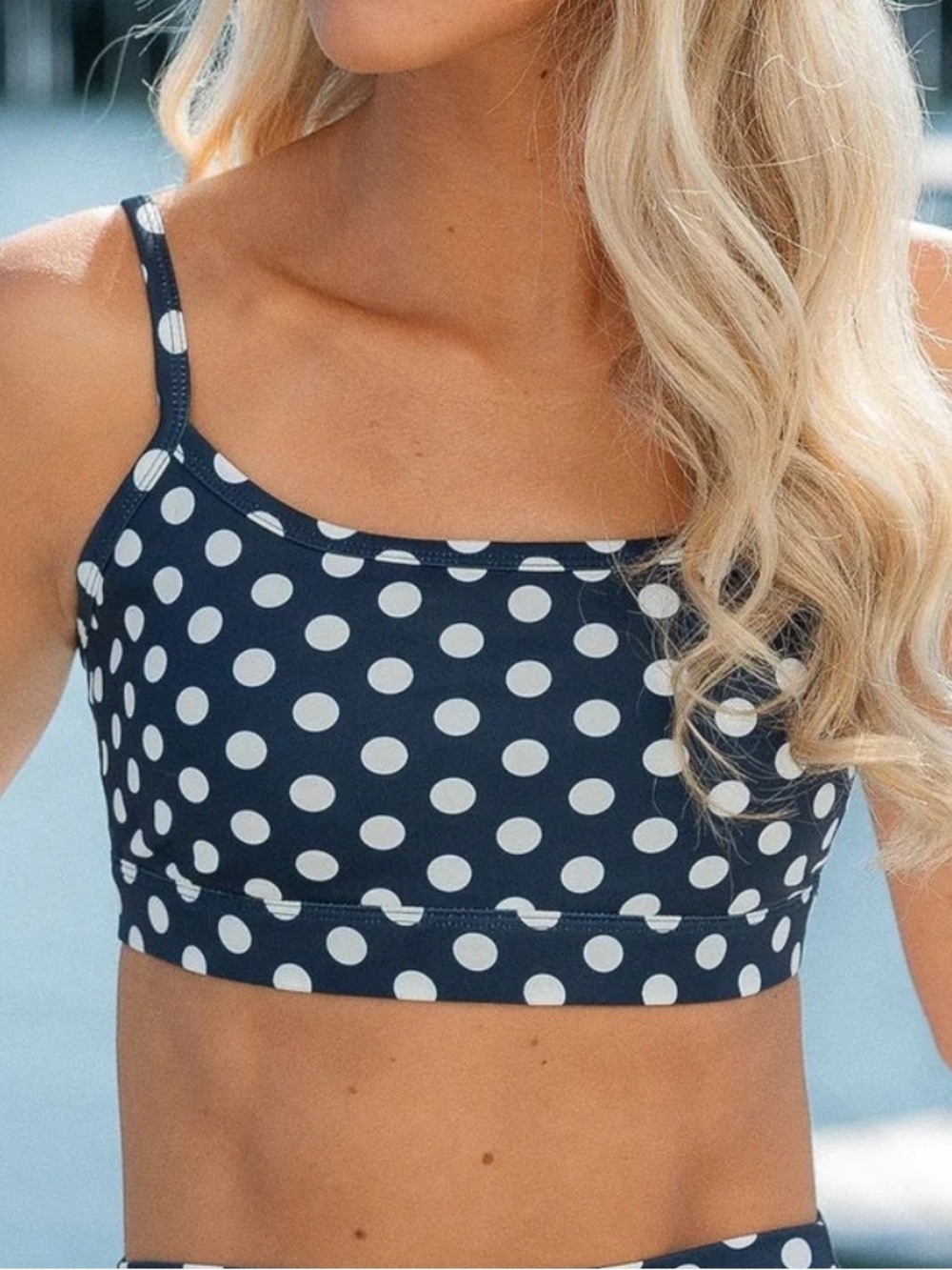 Polka Dot Crop Sports Bra - Navy & White